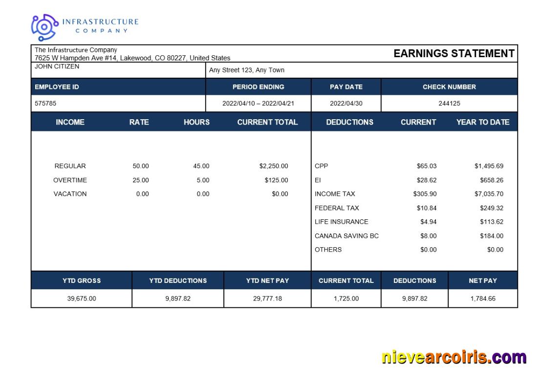 infrastructure company payslip